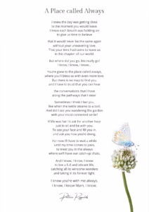 A Plcae Called Always poetry print by Patrice Reynolds, featuring a heartfelt grief poem in a soft elegant design.